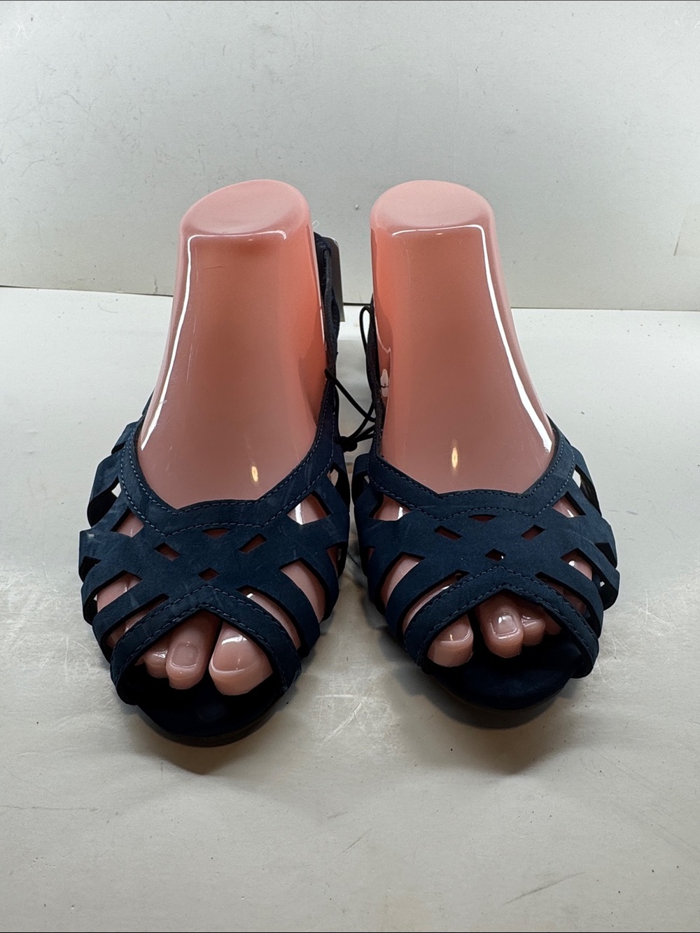 Navy Blue Crisscross Open-Toe Heels